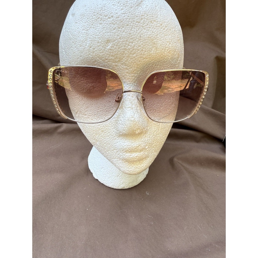 Vintage Y2K Foster Grant Sunglasses Oversized Square Lens Rhinestone Gold 0L0521
